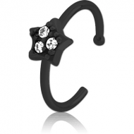 BLACK PVD COATED SURGICAL STEEL JEWELLED OPEN NOSE RING - STAR PRONGS PIERCING
