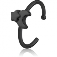 BLACK PVD COATED SURGICAL STEEL OPEN NOSE RING - CRESCENT AND STAR PIERCING
