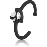 BLACK PVD COATED SURGICAL STEEL JEWELLED OPEN NOSE RING PIERCING