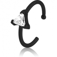 BLACK PVD COATED SURGICAL STEEL JEWELLED OPEN NOSE RING - TRIANGLE PIERCING