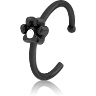 BLACK PVD COATED SURGICAL STEEL JEWELLED OPEN NOSE RING - ANIMAL PAW CENTER GEM PIERCING