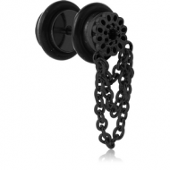 BLACK PVD COATED SURGICAL STEEL FAKE PLUG WITH CHAIN PIERCING