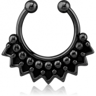 BLACK PVD COATED SURGICAL STEEL FAKE SEPTUM RING - DOTS AND CIRCLES PIERCING
