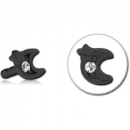 BLACK PVD COATED SURGICAL STEEL JEWELLED PUSH FIT ATTACHMENT FOR BIOFLEX INTERNAL LABRET - CRESCENT AND STAR PIERCING