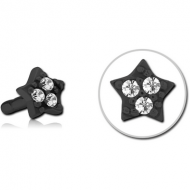 BLACK PVD COATED SURGICAL STEEL JEWELLED PUSH FIT ATTACHMENT FOR BIOFLEX INTERNAL LABRET - STAR PRONGS PIERCING