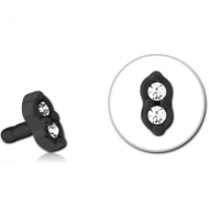 BLACK PVD COATED SURGICAL STEEL JEWELLED PUSH FIT ATTACHMENT FOR BIOFLEX INTERNAL LABRET - TWO GEMS EYES PIERCING