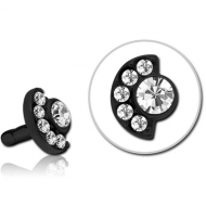 BLACK PVD COATED SURGICAL STEEL JEWELLED PUSH FIT ATTACHMENT FOR BIOFLEX INTERNAL LABRET - MOON AND STARS PIERCING