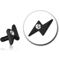 BLACK PVD COATED SURGICAL STEEL JEWELLED PUSH FIT ATTACHMENT FOR BIOFLEX INTERNAL LABRET - THUNDER PIERCING