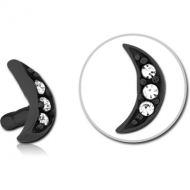 BLACK PVD COATED SURGICAL STEEL JEWELLED PUSH FIT ATTACHMENT FOR BIOFLEX INTERNAL LABRET - CRESCENT 3 GEMS PIERCING
