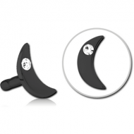 BLACK PVD COATED SURGICAL STEEL JEWELLED PUSH FIT ATTACHMENT FOR BIOFLEX INTERNAL LABRET - CRESCENT SINGLE GEM PIERCING