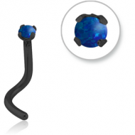 BLACK PVD COATED SURGICAL STEEL CURVED PRONG SET 2MM JEWELLED NOSE STUD WITH SYNTHETIC OPAL PIERCING
