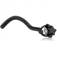 BLACK PVD COATED SURGICAL STEEL CURVED JEWELLED NOSE STUD