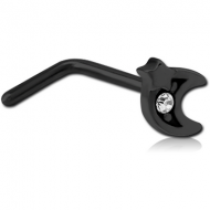 BLACK PVD COATED SURGICAL STEEL 90 DEGREE JEWELLED NOSE STUD
