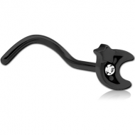 BLACK PVD COATED SURGICAL STEEL CURVED JEWELLED NOSE STUD