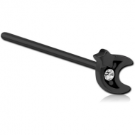 BLACK PVD COATED SURGICAL STEEL STRAIGHT JEWELLED NOSE STUD