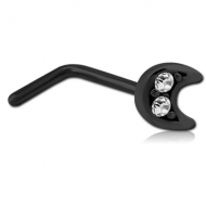 BLACK PVD COATED SURGICAL STEEL 90 DEGREE JEWELLED NOSE STUD