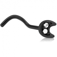 BLACK PVD COATED SURGICAL STEEL CURVED JEWELLED NOSE STUD