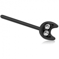 BLACK PVD COATED SURGICAL STEEL STRAIGHT JEWELLED NOSE STUD