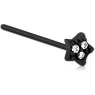 BLACK PVD COATED SURGICAL STEEL STRAIGHT JEWELLED NOSE STUD - STAR