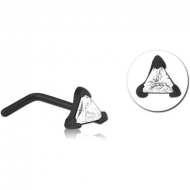 BLACK PVD COATED SURGICAL STEEL 90 DEGREE JEWELLED NOSE STUD - TRIANGLE PIERCING