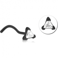 BLACK PVD COATED SURGICAL STEEL CURVED JEWELLED NOSE STUD - TRIANGLE PIERCING