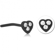 BLACK PVD COATED SURGICAL STEEL 90 DEGREE JEWELLED NOSE STUD - HEART PIERCING