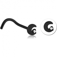BLACK PVD COATED SURGICAL STEEL CURVED JEWELLED NOSE STUD PIERCING