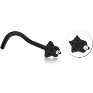BLACK PVD COATED SURGICAL STEEL CURVED JEWELLED NOSE STUD PIERCING