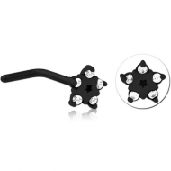 BLACK PVD COATED SURGICAL STEEL 90 DEGREE JEWELLED NOSE STUD PIERCING