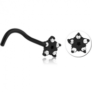 BLACK PVD COATED SURGICAL STEEL CURVED JEWELLED NOSE STUD PIERCING