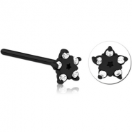 BLACK PVD COATED SURGICAL STEEL STRAIGHT JEWELLED NOSE STUD PIERCING