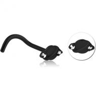 BLACK PVD COATED SURGICAL STEEL CURVED JEWELLED NOSE STUD PIERCING