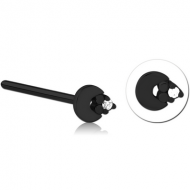 BLACK PVD COATED SURGICAL STEEL STRAIGHT JEWELLED NOSE STUD PIERCING