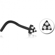 BLACK PVD COATED SURGICAL STEEL JEWELLED NOSE STUDS PIERCING