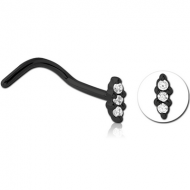 BLACK PVD COATED SURGICAL STEEL JEWELLED NOSE STUDS PIERCING