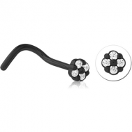 BLACK PVD COATED SURGICAL STEEL JEWELLED NOSE STUDS PIERCING