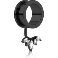 BLACK PVD COATED STAINLESS STEEL THREADED TUNNEL WITH SURGICAL STEEL JEWELLED TOP