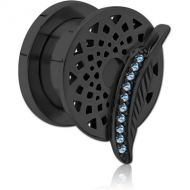 BLACK PVD COATED STAINLESS STEEL THREADED TUNNEL WITH SURGICAL STEEL JEWELLED TOP