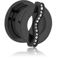 BLACK PVD COATED STAINLESS STEEL THREADED TUNNEL WITH SURGICAL STEEL JEWELLED TOP PIERCING