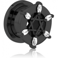 BLACK PVD COATED STAINLESS STEEL THREADED TUNNEL WITH SURGICAL STEEL JEWELLED TOP