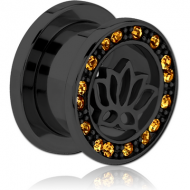BLACK PVD COATED STAINLESS STEEL THREADED TUNNEL WITH SURGICAL STEEL JEWELLED TOP PIERCING