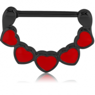 BLACK PVD COATED SURGICAL STEEL NIPPLE CLICKER - HEARTS PIERCING
