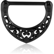 BLACK PVD COATED SURGICAL STEEL NIPPLE CLICKER - FILIGREE PIERCING