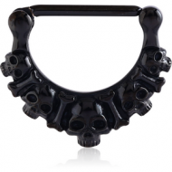 BLACK PVD COATED SURGICAL STEEL NIPPLE CLICKER - SKULLS AND BONES PIERCING