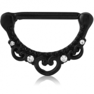 BLACK PVD COATED SURGICAL STEEL JEWELLED NIPPLE CLICKER - FILIGREE PIERCING