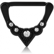 BLACK PVD COATED SURGICAL STEEL JEWELLED NIPPLE CLICKER - FILIGREE PIERCING