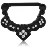 BLACK PVD COATED SURGICAL STEEL JEWELLED NIPPLE CLICKER - FILIGREE