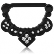 BLACK PVD COATED SURGICAL STEEL JEWELLED NIPPLE CLICKER - FILIGREE PIERCING