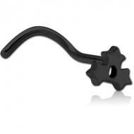 BLACK PVD COATED SURGICAL STEEL CURVED NOSE STUD - TRIPLE STAR PIERCING