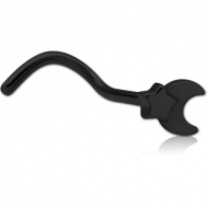BLACK PVD COATED SURGICAL STEEL CURVED NOSE STUD - CRESEENT AND STAR PIERCING